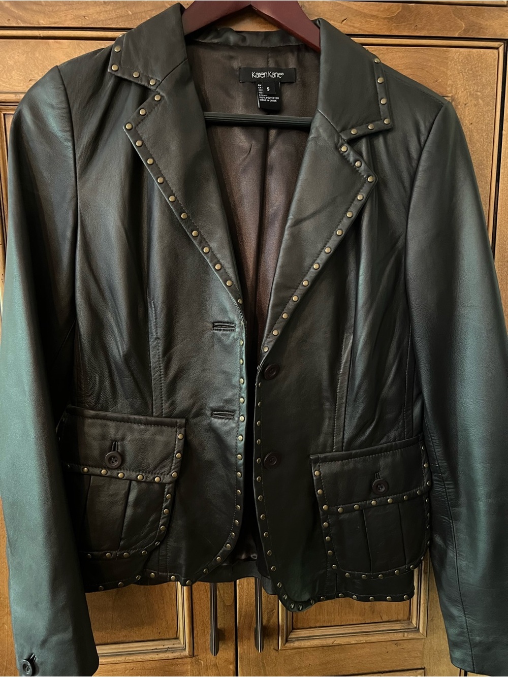 Karen Kane Black Leather Studded Blazer Jacket